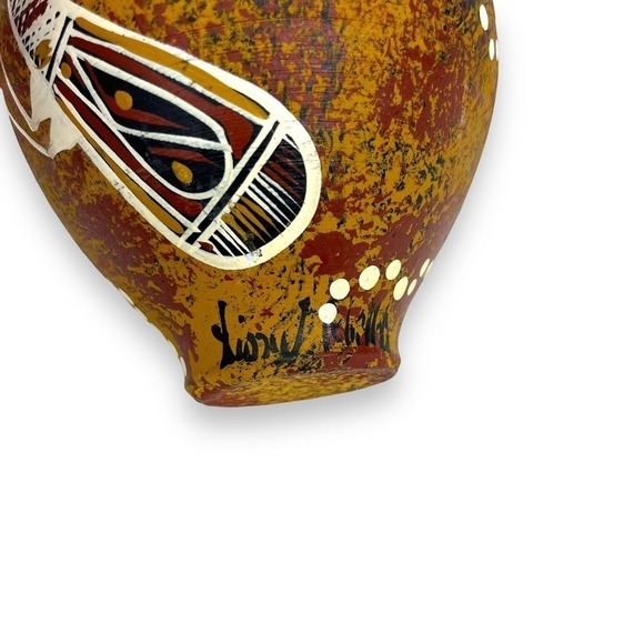 Vintage Australian Aboriginal Terracotta Vase 6"x5" Hand Painted Artist Signed - Picture 2 of 7